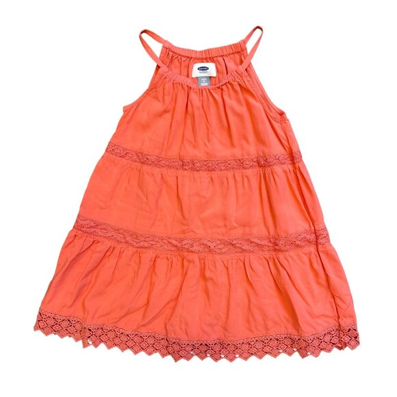 Little Girls Coral Sleeveless Summer XS/5 Dress Tiered Lace Old Navy Cottage - Picture 5 of 5